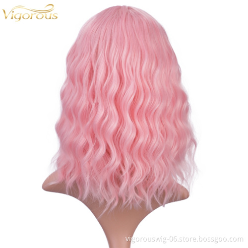 U Part Lace Top Quality Short Pink body Wavy Bob Wigs For Black Women Middle Part Synthetic Wigs Wholesale Price